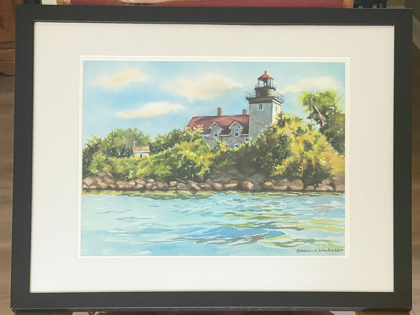 Original Watercolor Painting Somerset Lighthouse in Blue