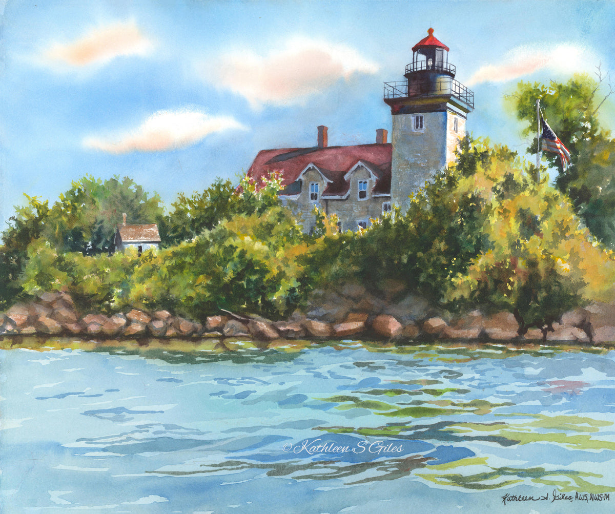 Original Watercolor Painting Somerset Lighthouse in Blue