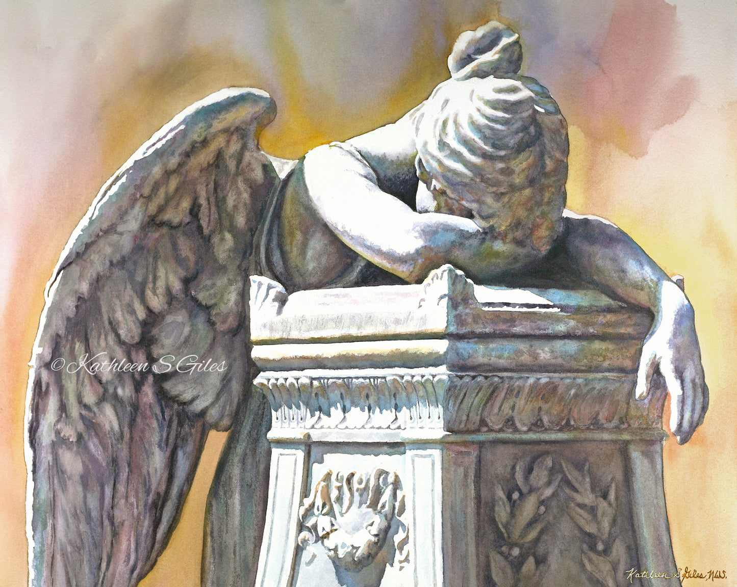 Original Watercolor Painting of "Weeping Angel"