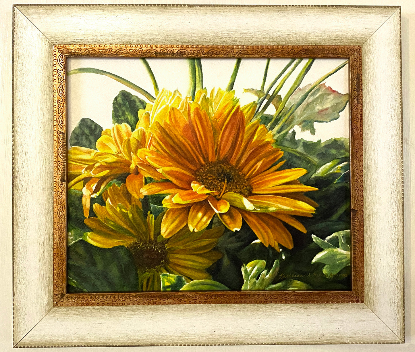 Original Watercolor Painting of Yellow Gerber Daisy