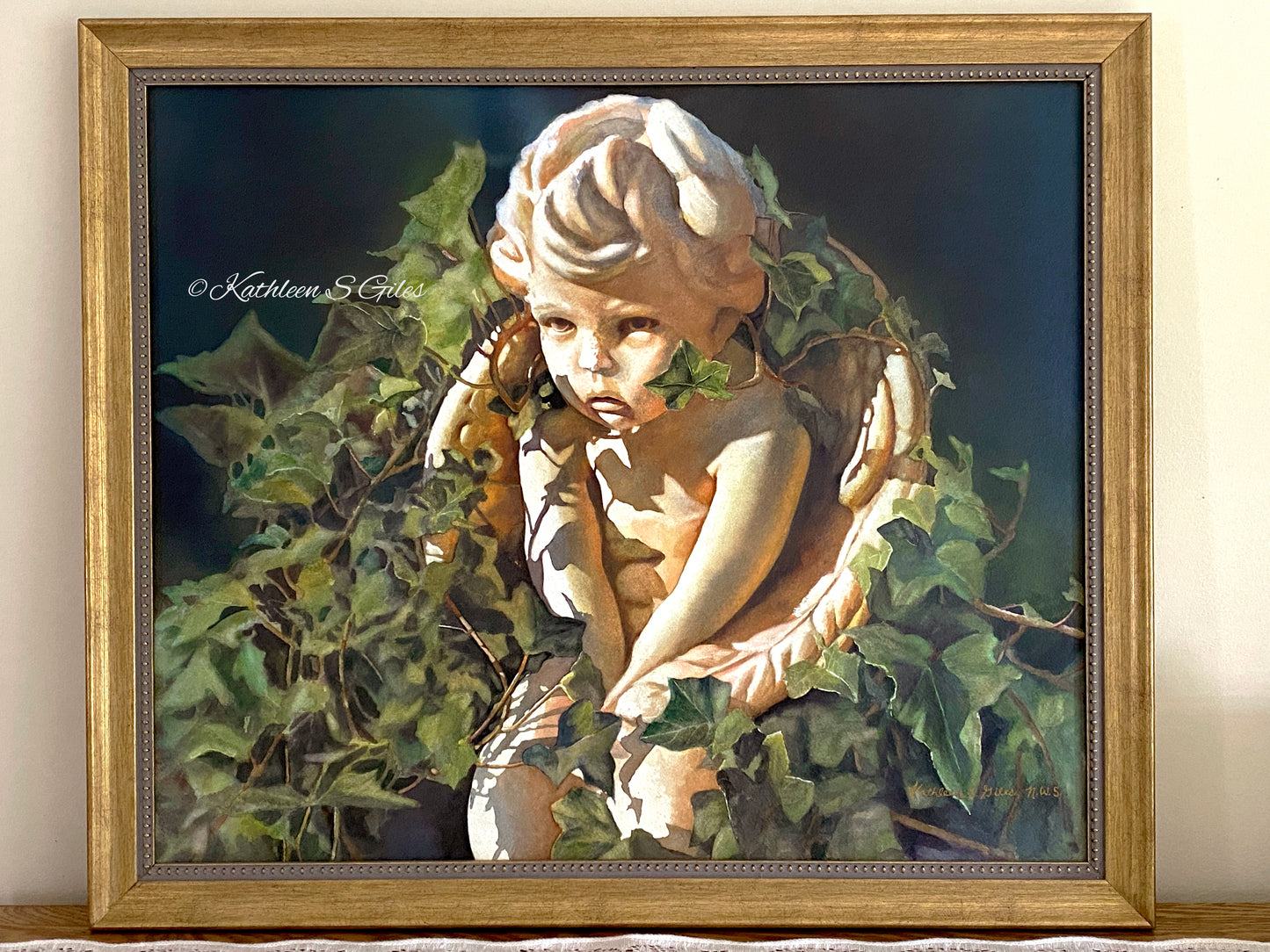 Original Watercolor Painting of Angel in the Ivy