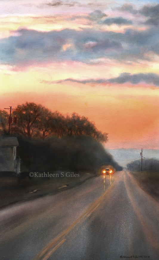 Original Watercolor Painting Early Morning Commute