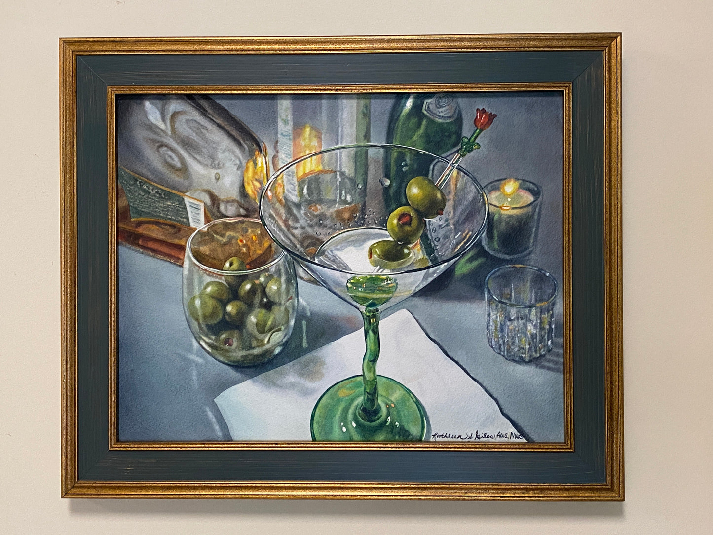 Original Framed Watercolor "Dirty Martini"